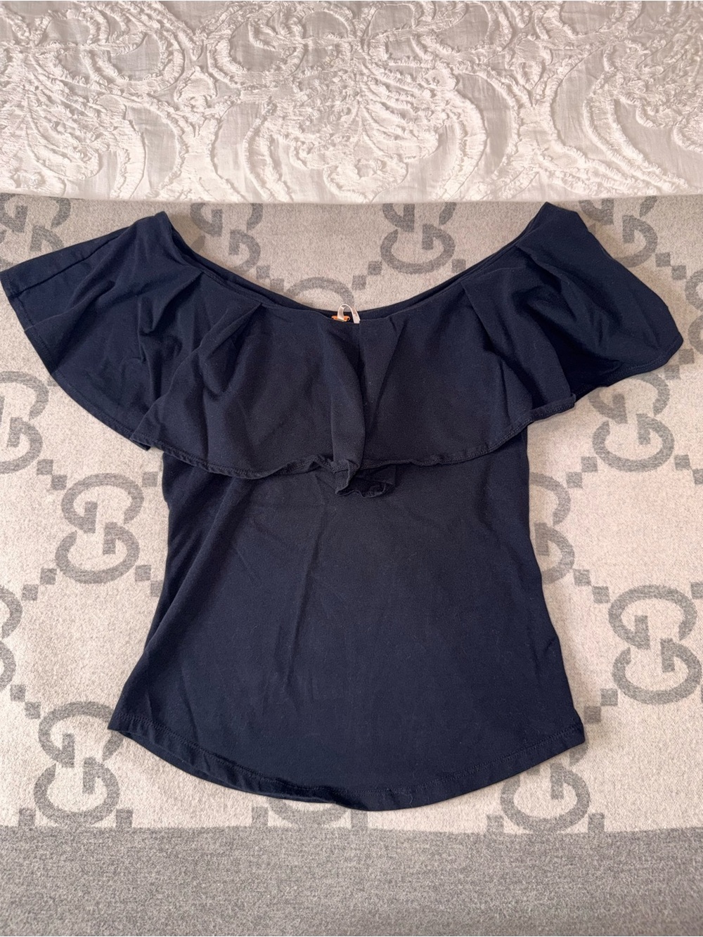 Free People Black Off-Shoulder Ruffle Top